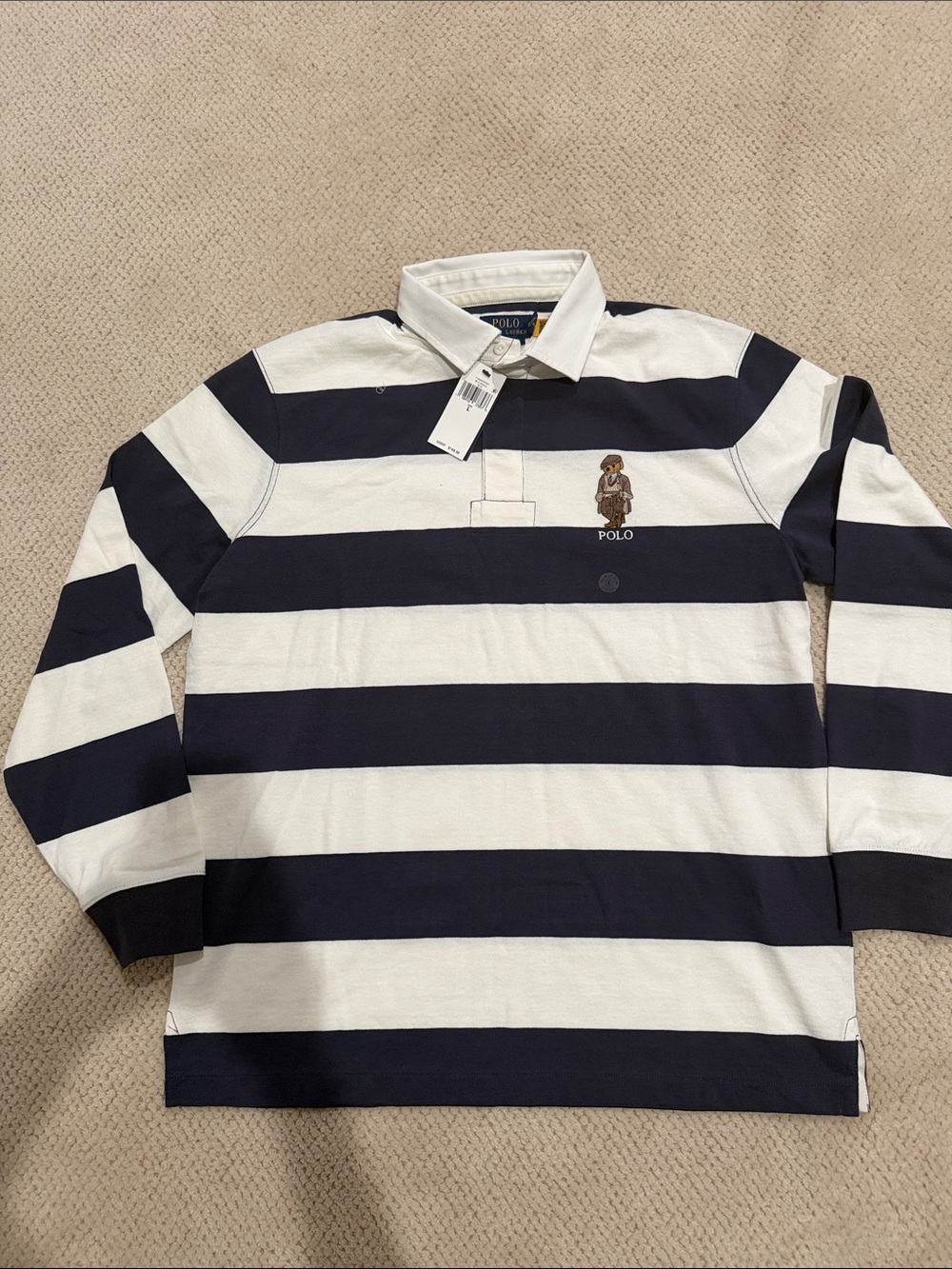 Polo by Ralph Lauren Navy & White Horizontal Stripe Rugby men’s Large